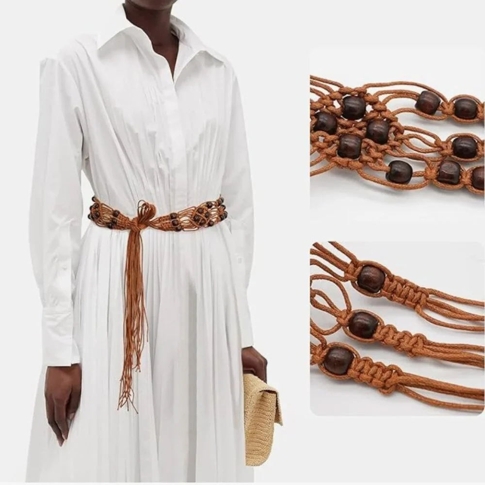 Boho Braided Wax Rope Belt – Adjustable Handmade Woven Waist Belt